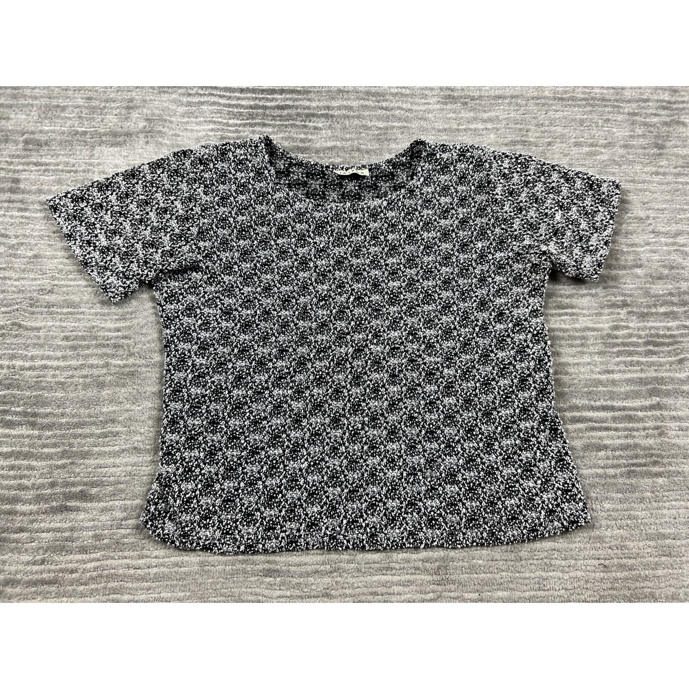 Jaipur Top Womens Medium Black White Cropped Short Sleeve Casual